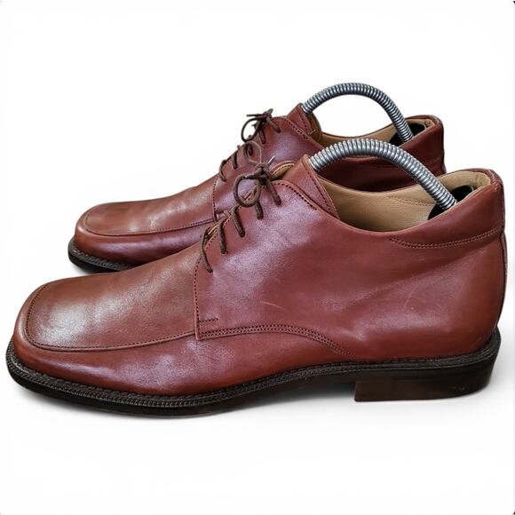 Fedrigoni Leather Cognac Brown Derby/Oxford Lace-Up Square Toe Shoe Men 43 Italy